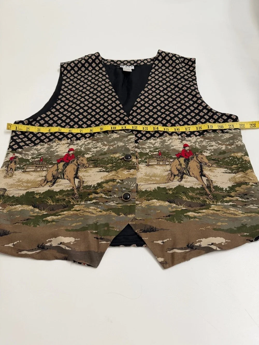 Vintage Koret Equestrian‎ Print Button-Front Vest Cottagecore Western Size 14